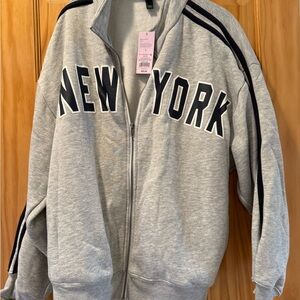 Wild Fable Heather Gray Zip-Up Sweater with Blue Accents